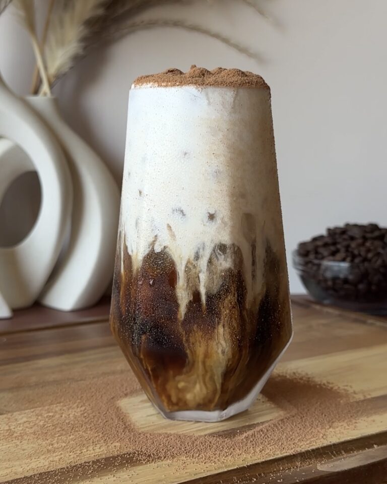 Tiramisu cold brew with mascarpone cold foam and chocolate drizzle