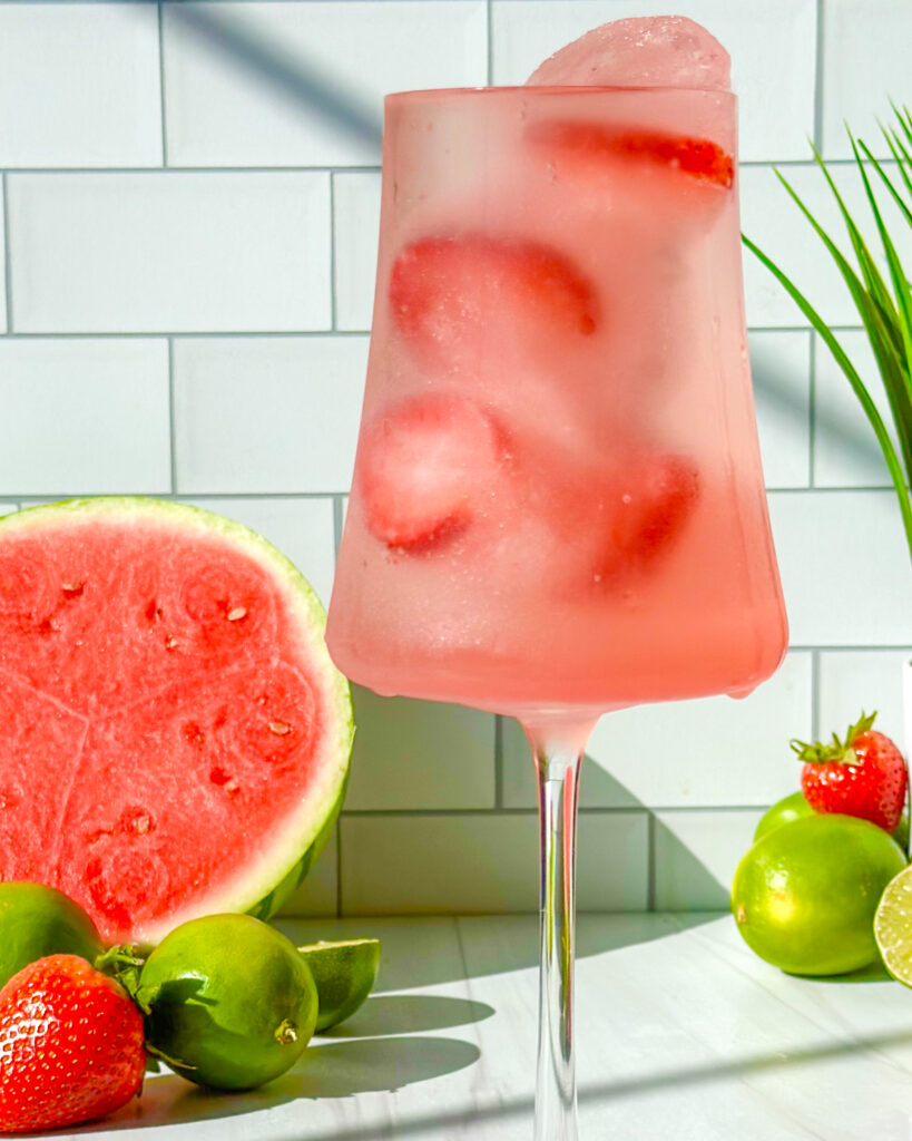 close up of finished strawberry watermelon mocktail