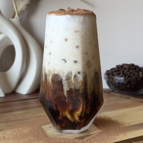 Tiramisu cold brew with mascarpone cold foam and chocolate drizzle