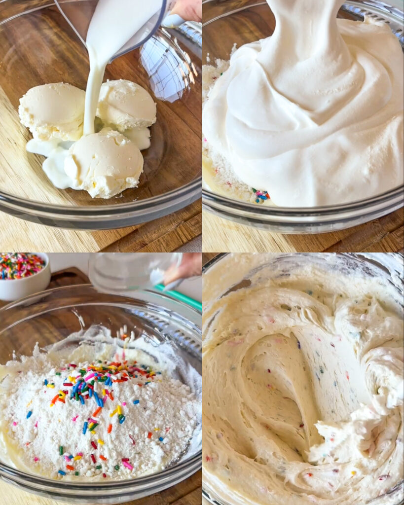 Step-by-step photos showing how to make homemade Dunkaroo dip.
